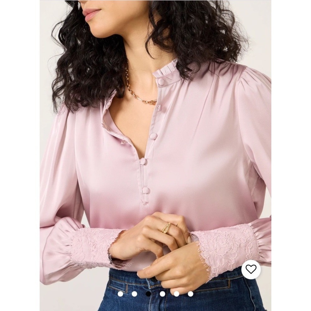 Evereve Kennedy Lace Cuff Satin Puff Sleeve Top XS Coquette Victorian Romantic